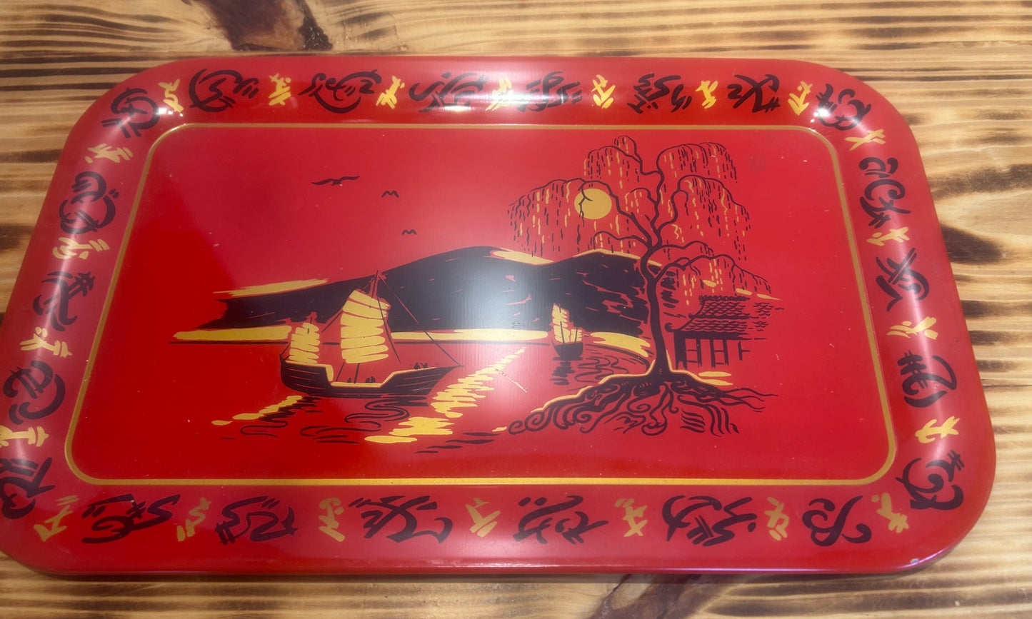Red rectangular tray - Midcentury Asian Landscape