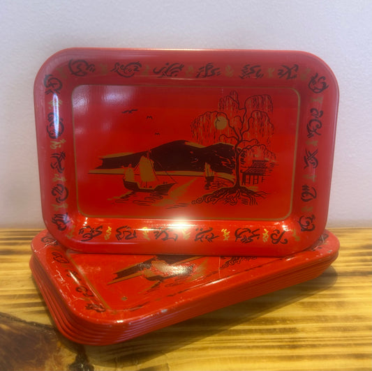 Red Snack Trays - Midcentury Asian Landscape - set of 8 (Copy)