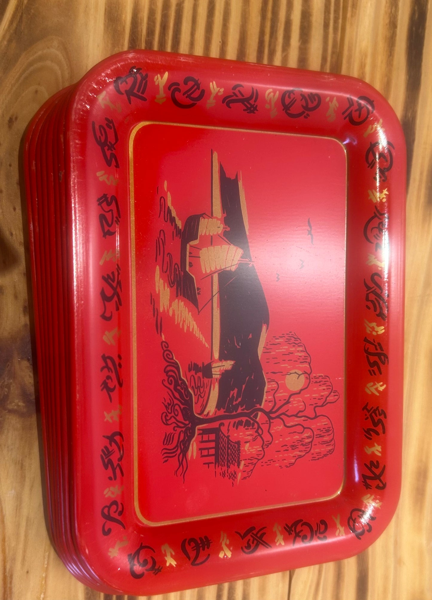 Red Snack Trays - Midcentury Asian Landscape - set of 8 (Copy)