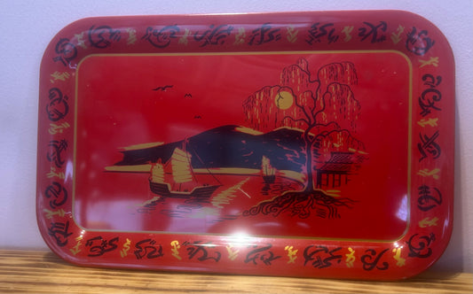 Red rectangular tray - Midcentury Asian Landscape